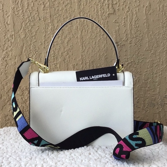 Karl Lagerfeld White Crossbody Bag with Colorful Strap